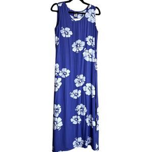 Lotus Resort Dress Women Size Medium Blue Sleeveless Midi Hawaiian Lagenlook
